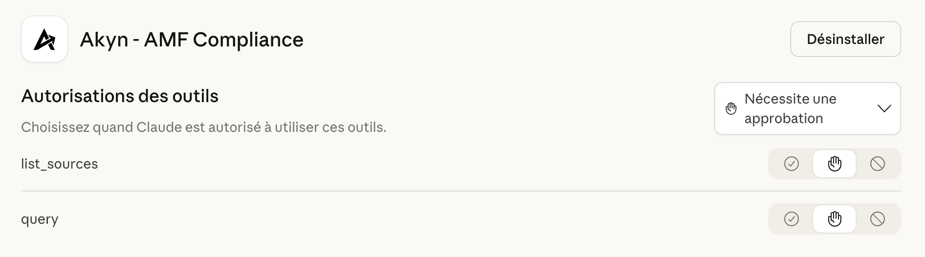 Tool permissions configuration panel