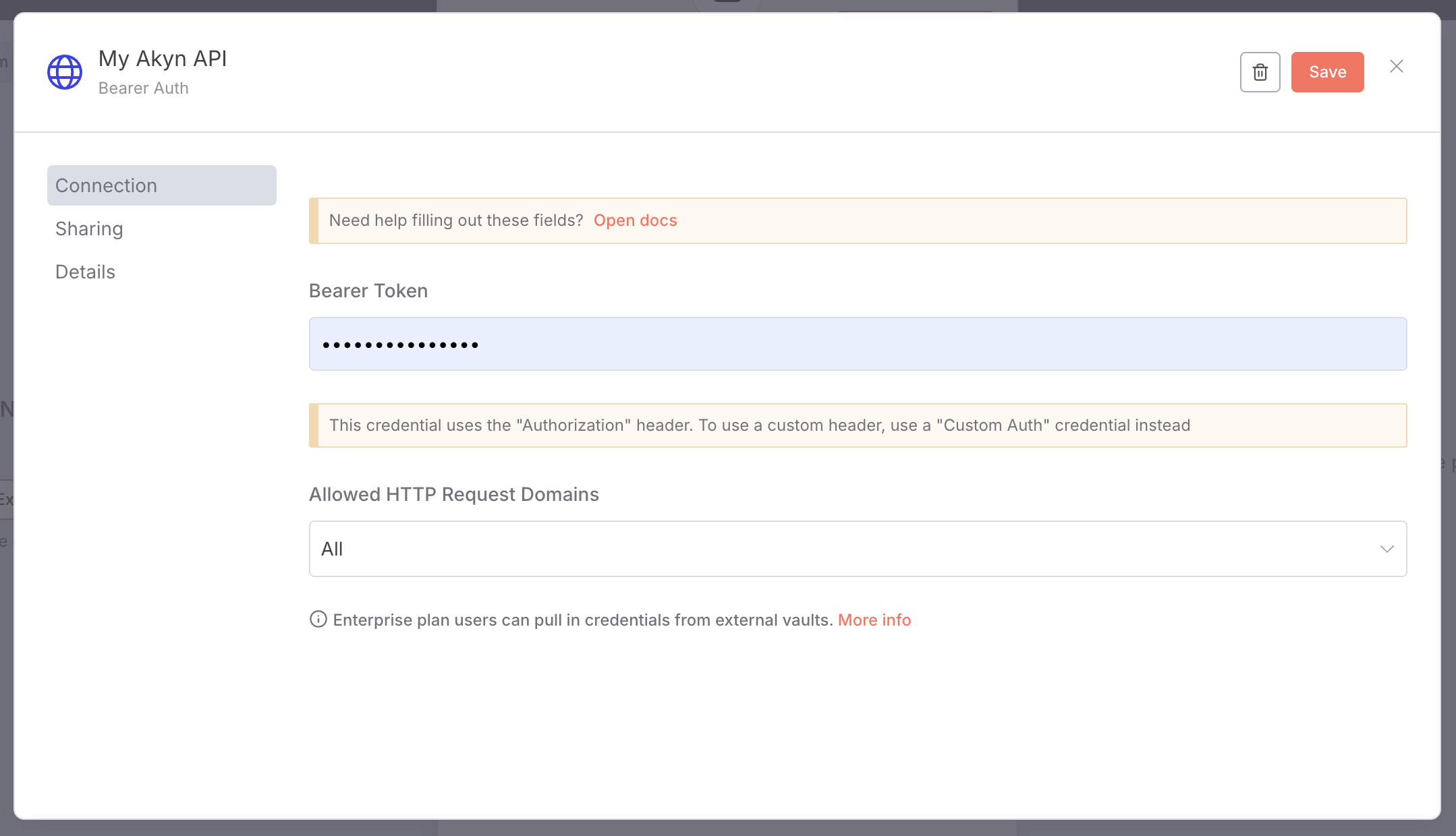 Bearer Auth credential configuration with API key