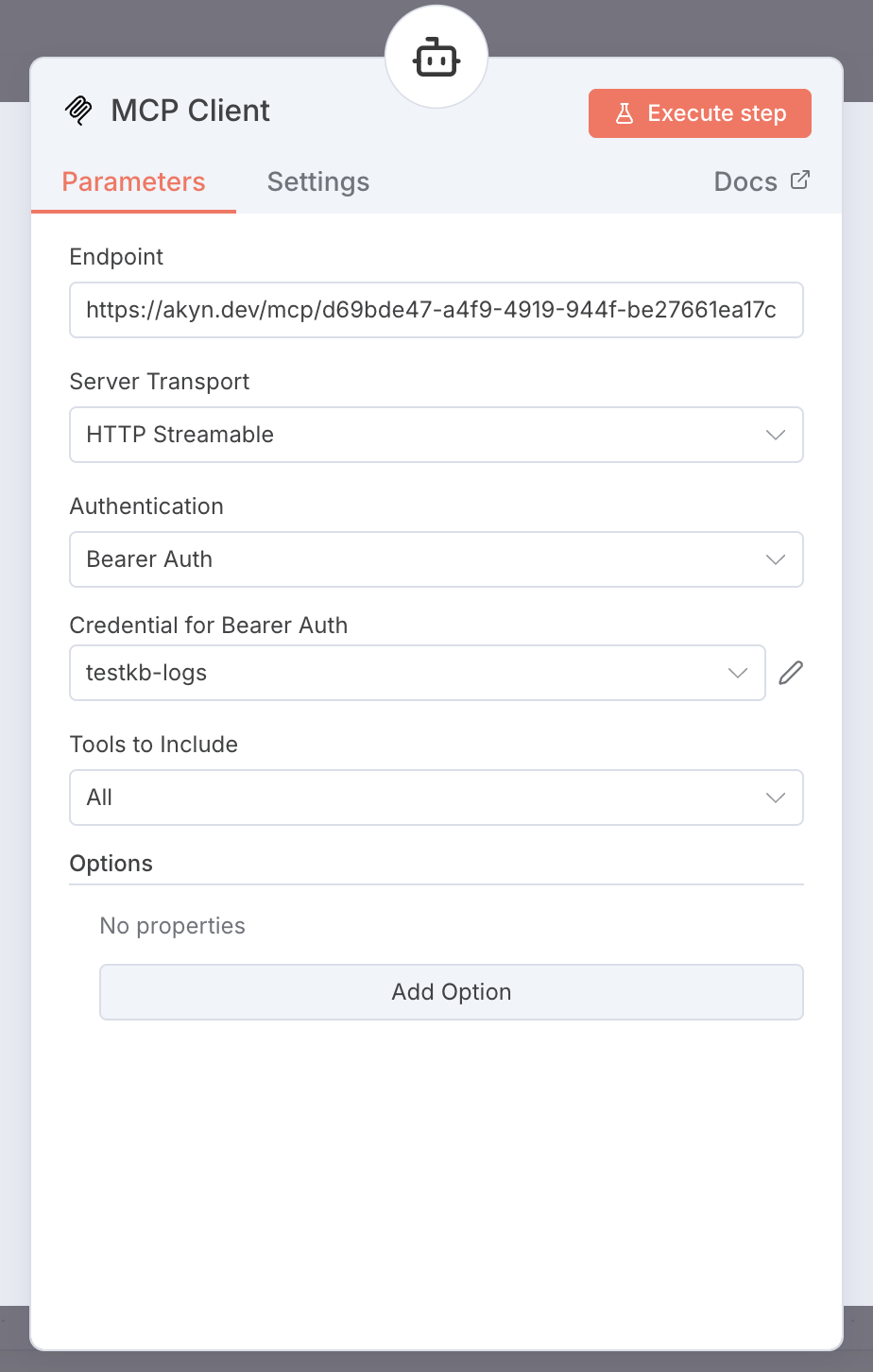 MCP Client node configuration